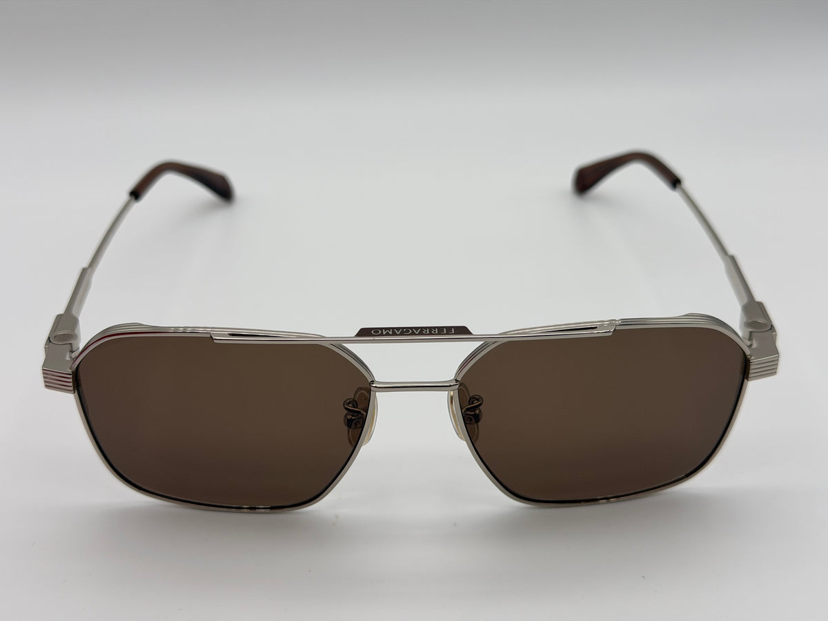 Ferragamo SF319SLB 58mm Brown / Light Gold Titanium Italy NEW