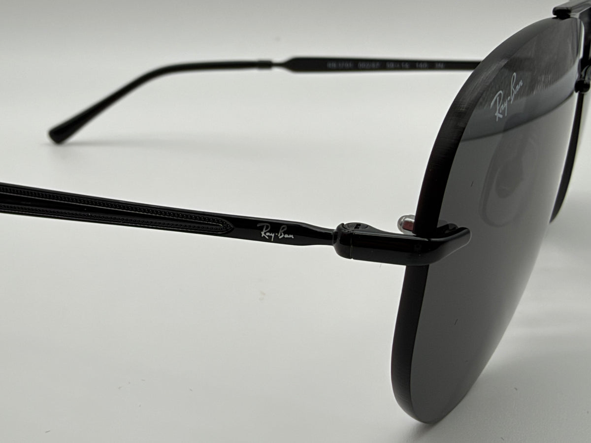 Ray-Ban Aviator Rimless RB 3791 Polished Black / Dark Gray 002/87 NEW