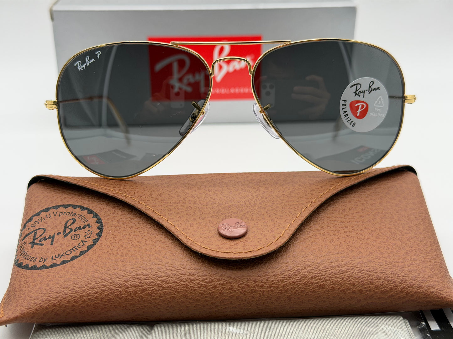 Ray-Ban Aviator 58mm Black Polarized / Gold RB 3025 9196 / 48 Italy NEW