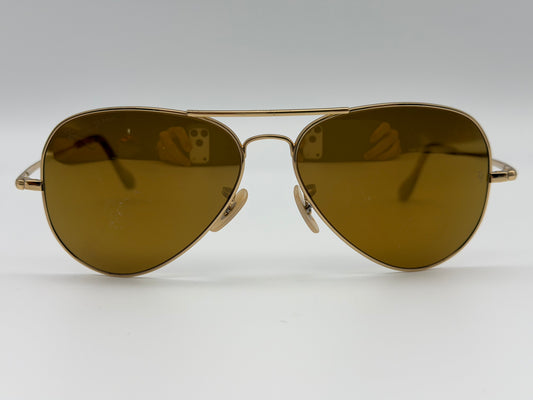 Ray-Ban Aviator Ultra Titanium Limited Edition RB 8029 K 18K Gold / Gold Mirror P 3 Plus lens 040K / N3 Italy Preowned