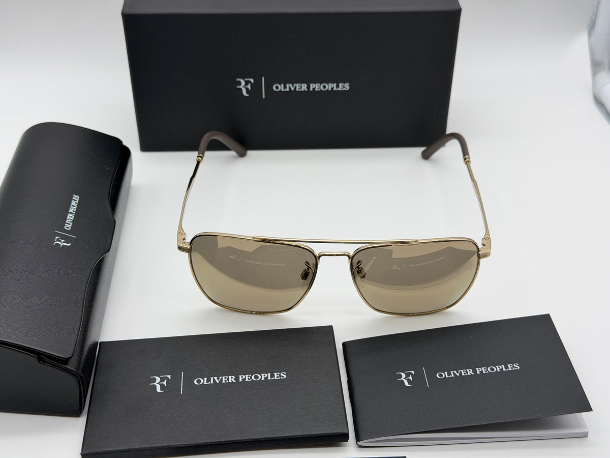 Oliver Peoples R-15 56mm Gold / Desert Flash Mirror OV 1362S 50355S Italy NEW