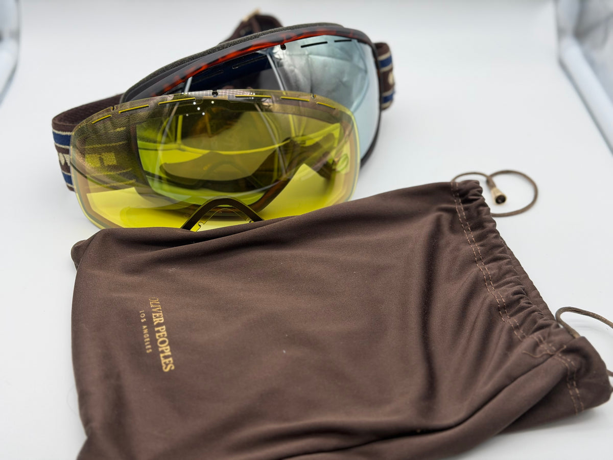 Oliver Peoples Aspen Matte Tortoise Grey Light Blue Mirror and Yellow interchangeable lens Preowned