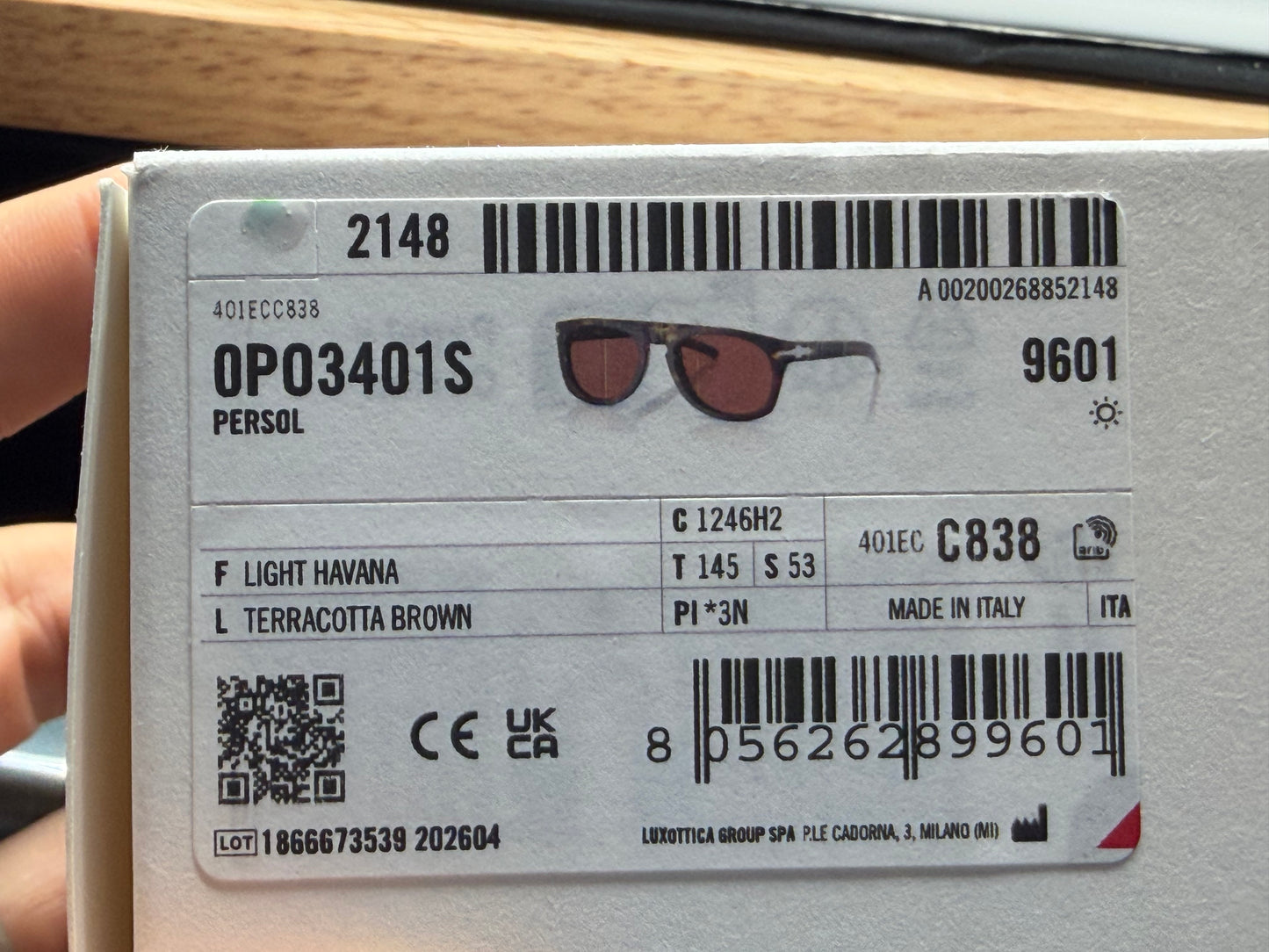 Persol & Cassina PO 3401S 53mm Light Havana / Terracotta Brown 1246H2 Itlay NEW