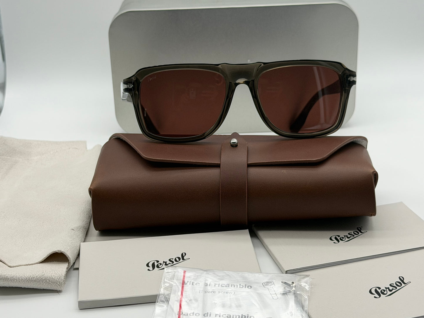 Persol PO 8002S 55mm Opal Gray / Red Crystal Italy Open Box