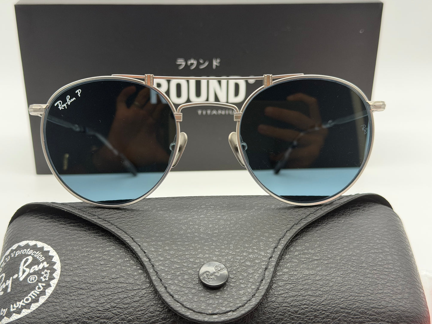 Ray-Ban Round Double Bridge Titanium 50mm Demi Gloss Blue Mirror Gold RB 9165 Japan NEW