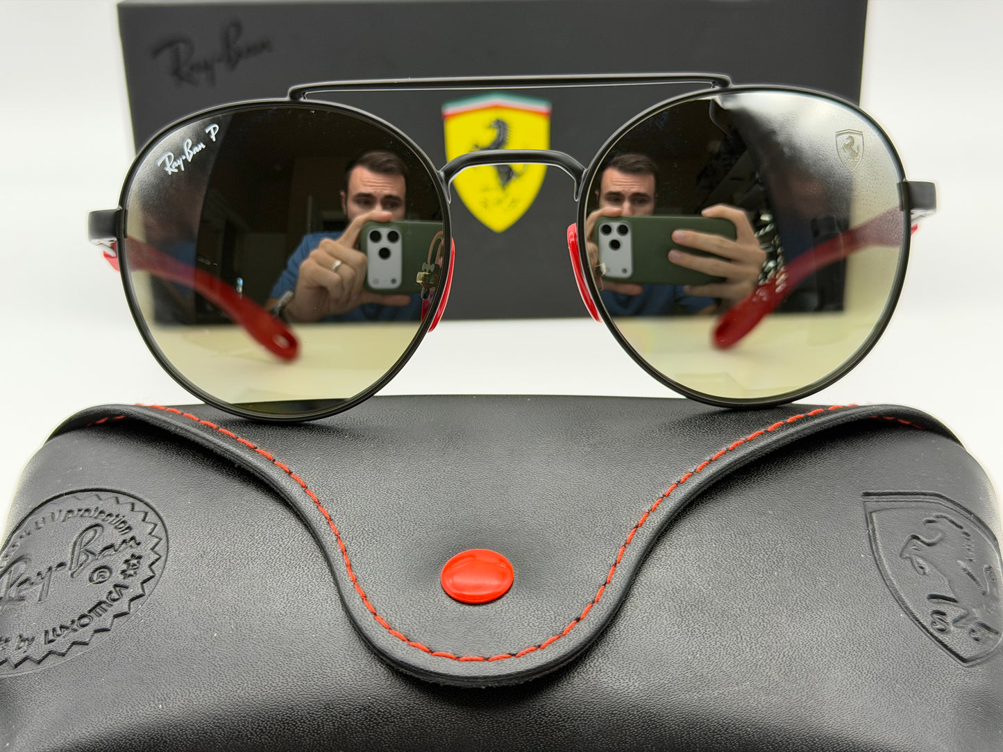 Ray-Ban RB 3696 51mm Ferrari Matte black / red - Polarized Gray mirror gradient F0025J Italy NEW