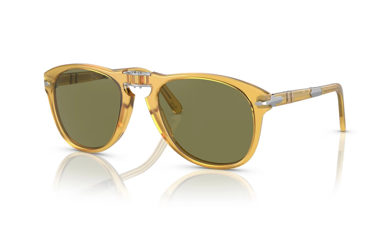 Persol PO 714 SM 54mm Steve McQueen Opal Yellow / Polarized Green 204 / P1 Italy NEW