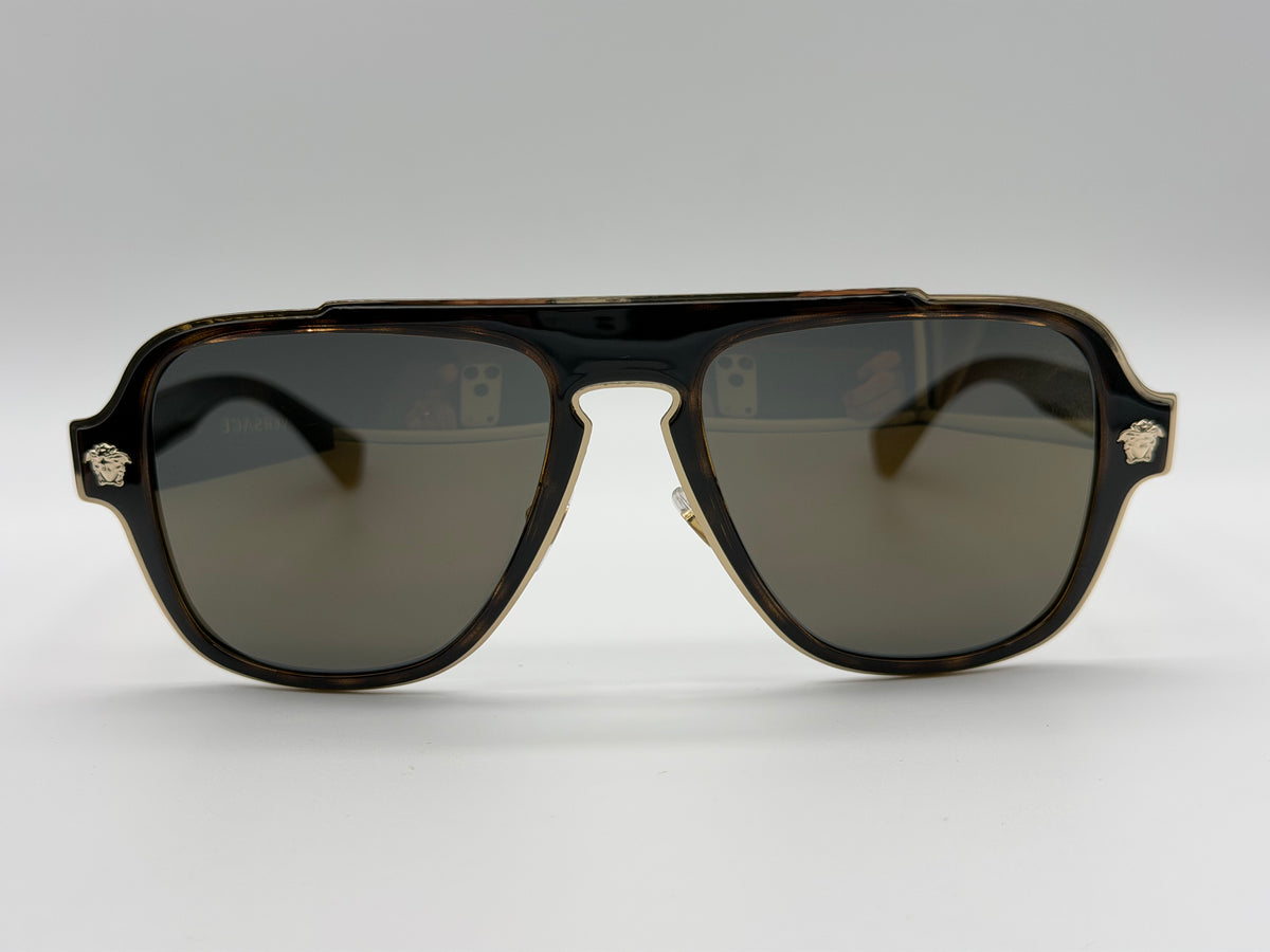 Versace VE 2199 Havana / Dark Gray Gold Mirror 56mm 12524T Itlay NEW