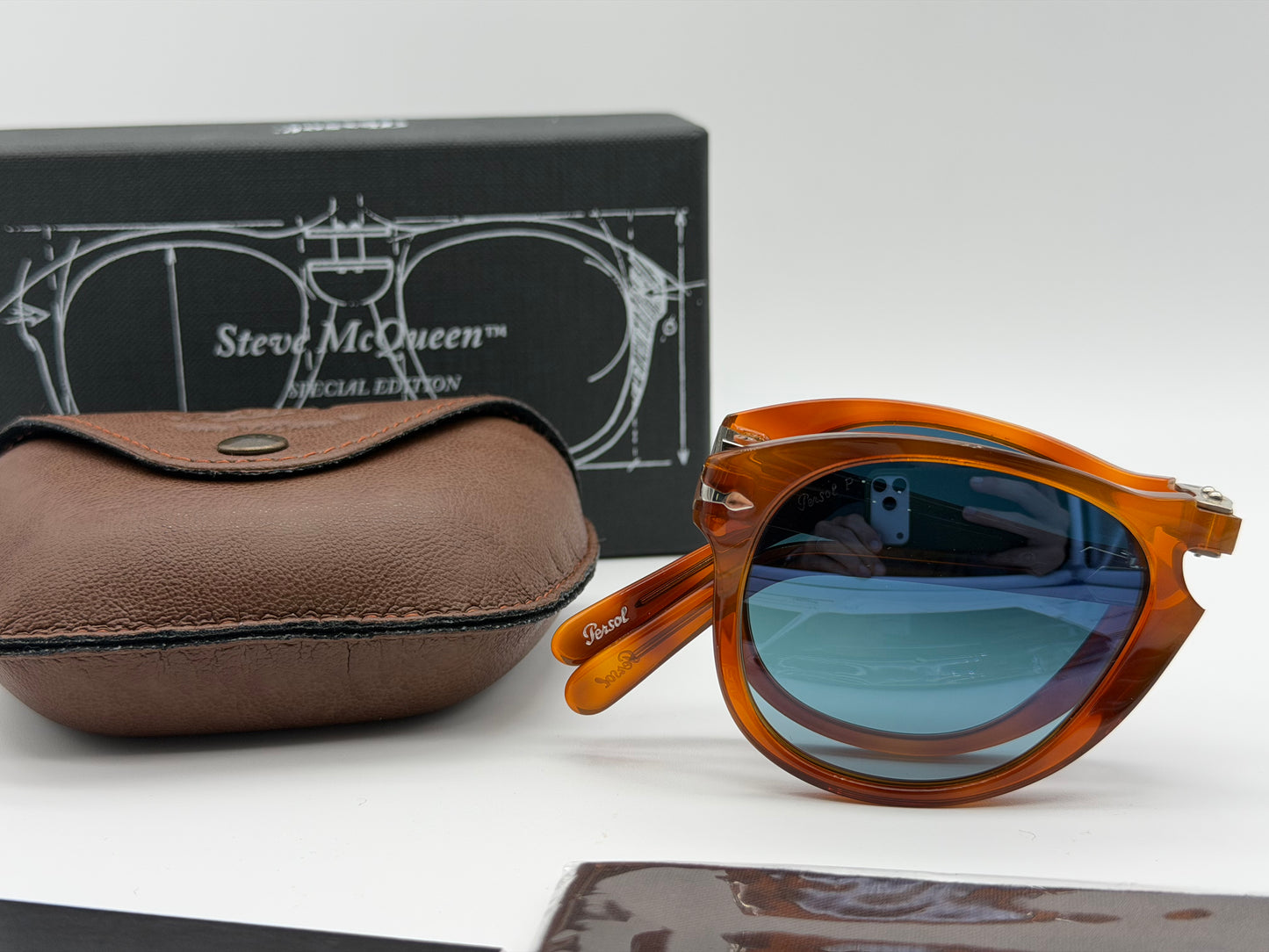 PERSOL PO 714 SM 52mm Light Havana / Polarized Blue Crystal Lens 96/S3 Italy NOS