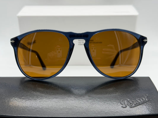 Persol PO 9649 55mm Transparent Blue / Brown Glass 114133 Italy NEW