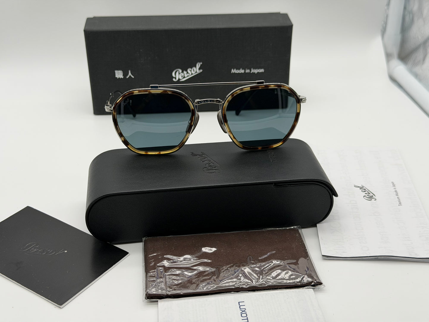 Persol PO 5010 ST 49mm Havana - Silver Titanium  / Blue Crystal Lens 8014R5 Japan NEW
