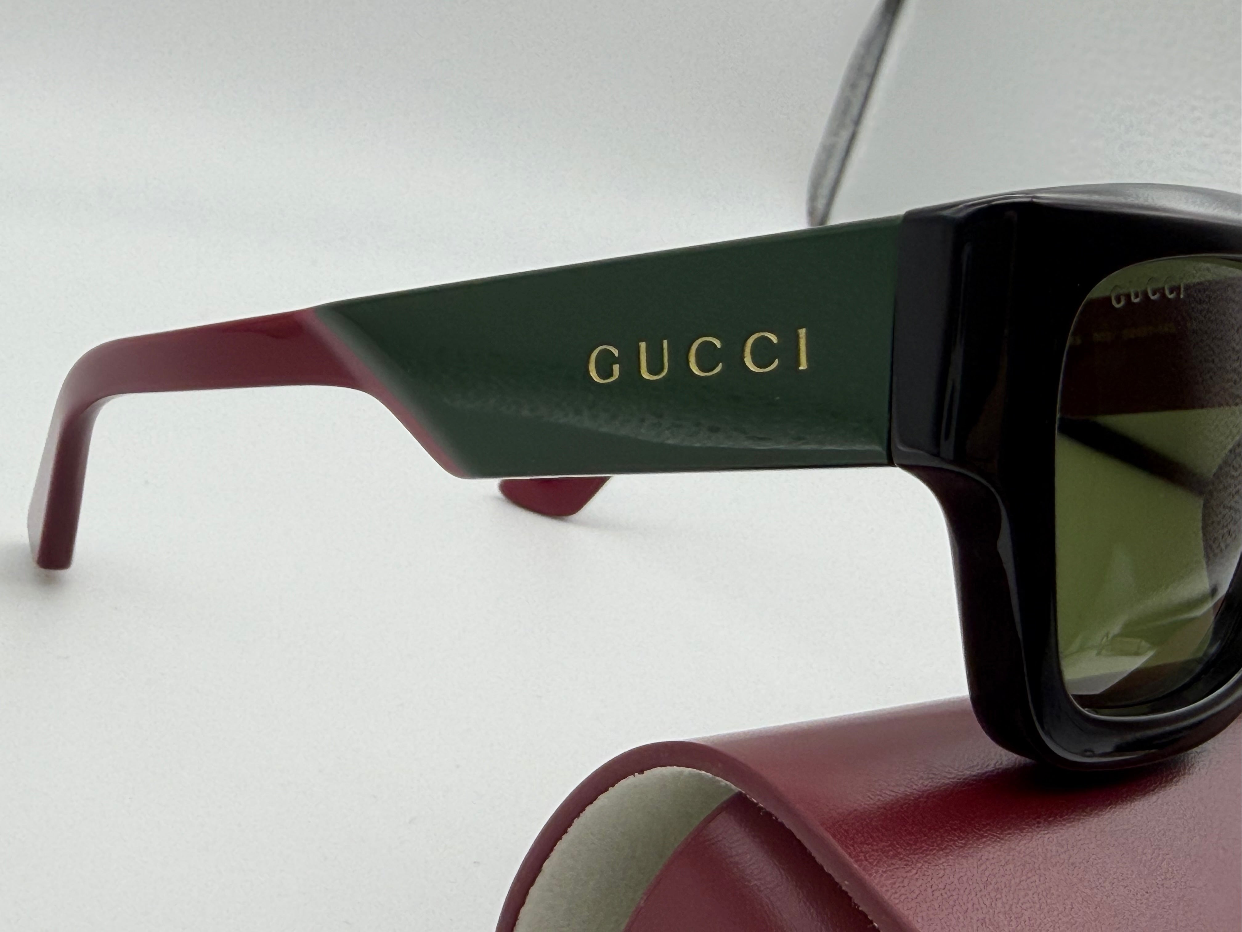 Gucci Square 52mm GG 1668 S Black Green Burgundy / Green Lens