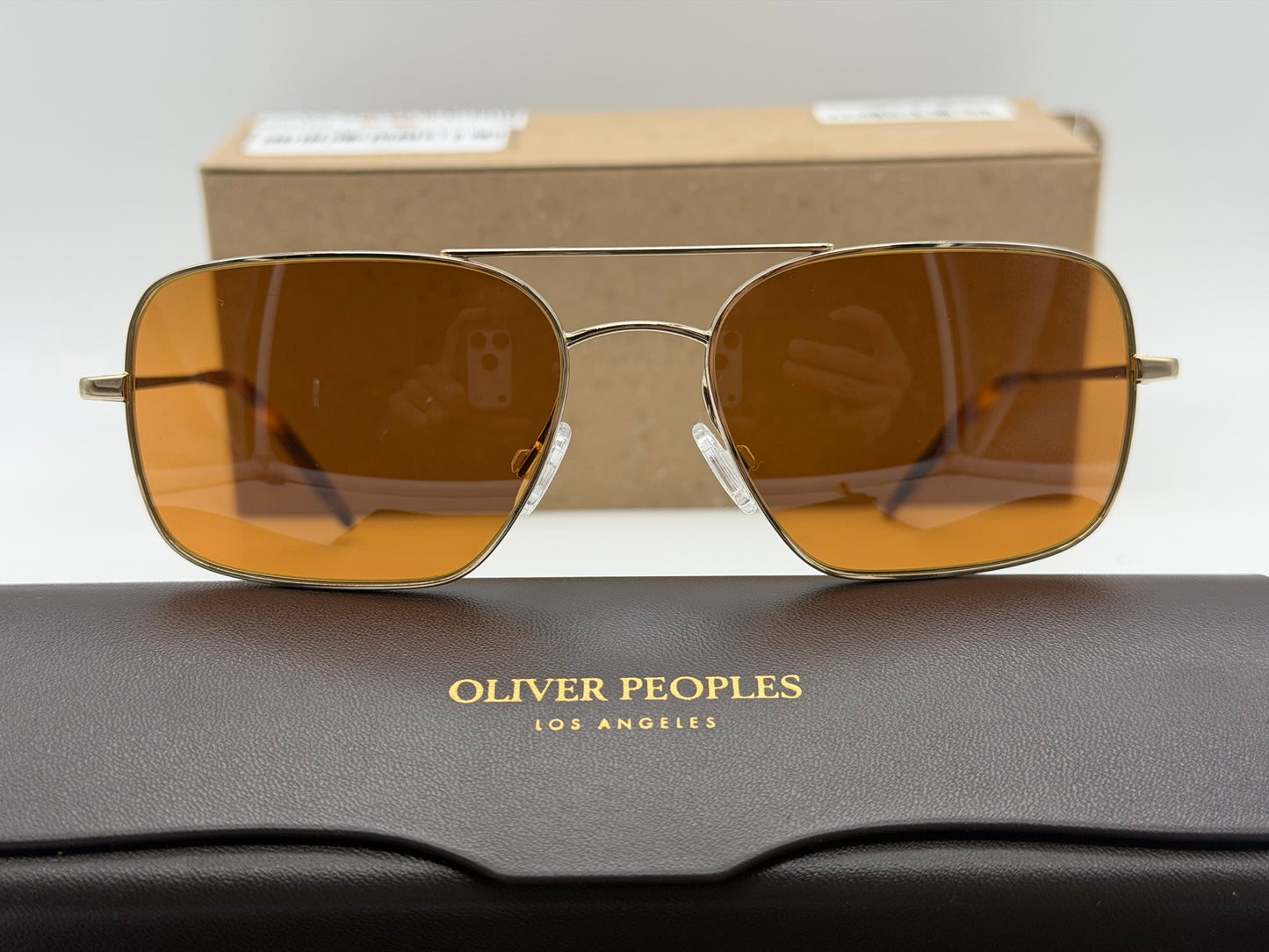 Oliver Peoples Victory II 55mm Gold / Cognac Crystal Lens OV 1373 S Italy NEW