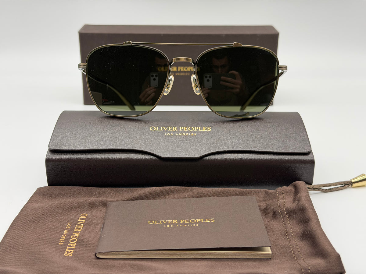 Oliver Peoples Avison 55mm Antique Gold Titanium / G-15 Crystal OV 1349ST 528452 Japan NEW