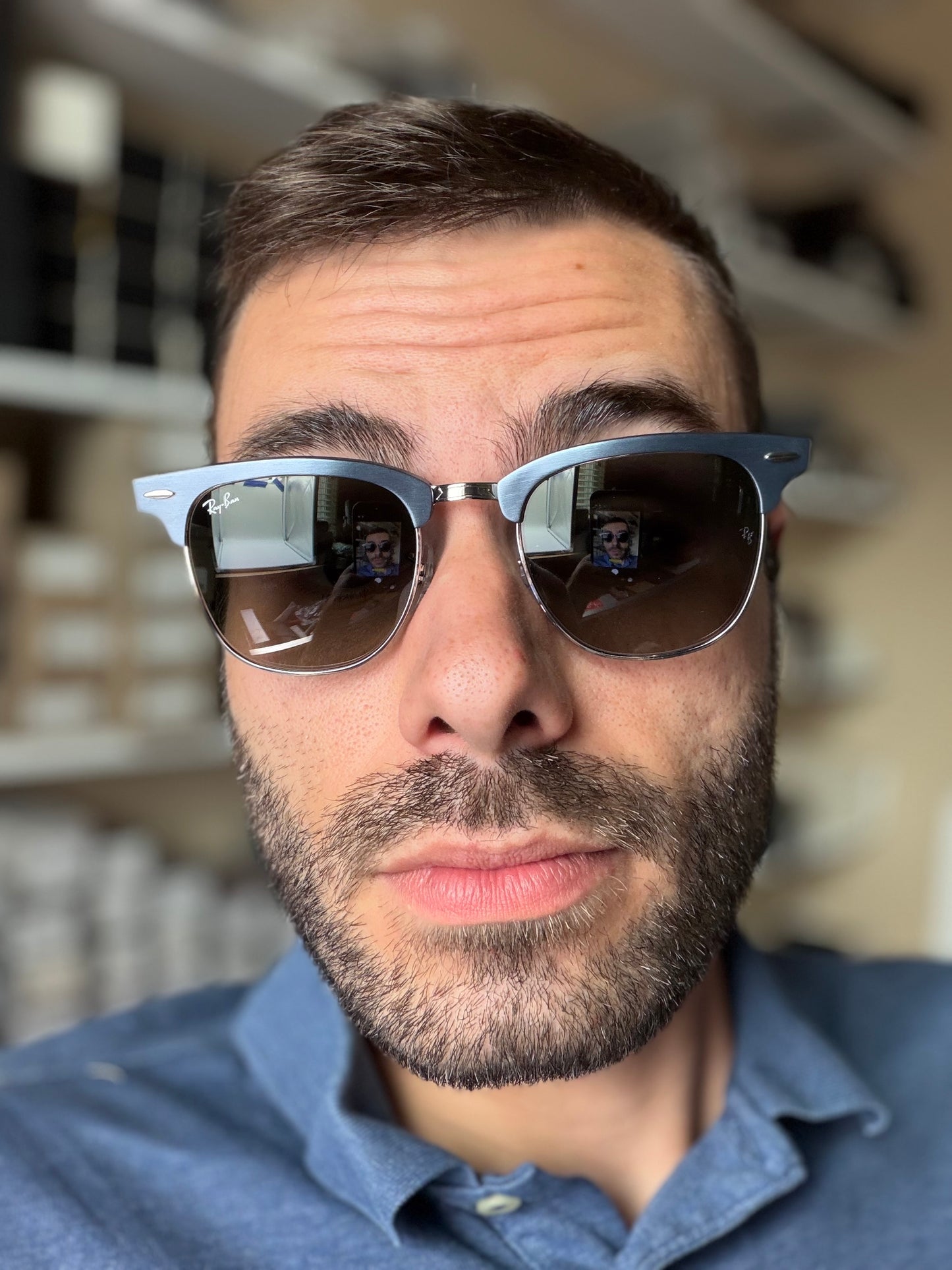Ray-Ban Clubmaster Aluminum 51mm Matte Blue Silver / Gray Gradient Lens RB 3507 9248 / 71 Italy NEW