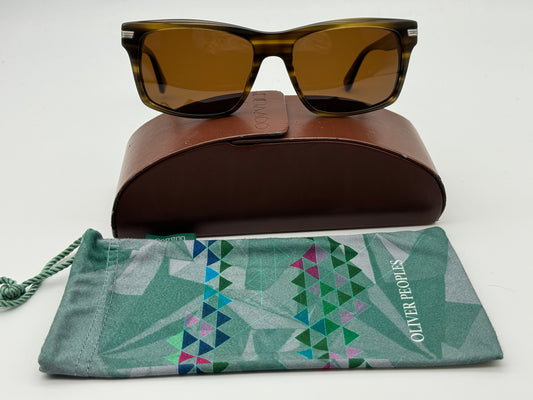 Oliver Peoples Maceo 55mm OV 5093 1004 Stripped Olive / Brown Polarized Lens Preowned