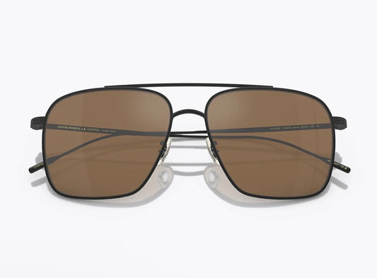 Oliver Peoples Dresner 56mm OV 1320 ST 5062G8 Matte Black/Cognac Mirrored Sunglasses Japan NEW