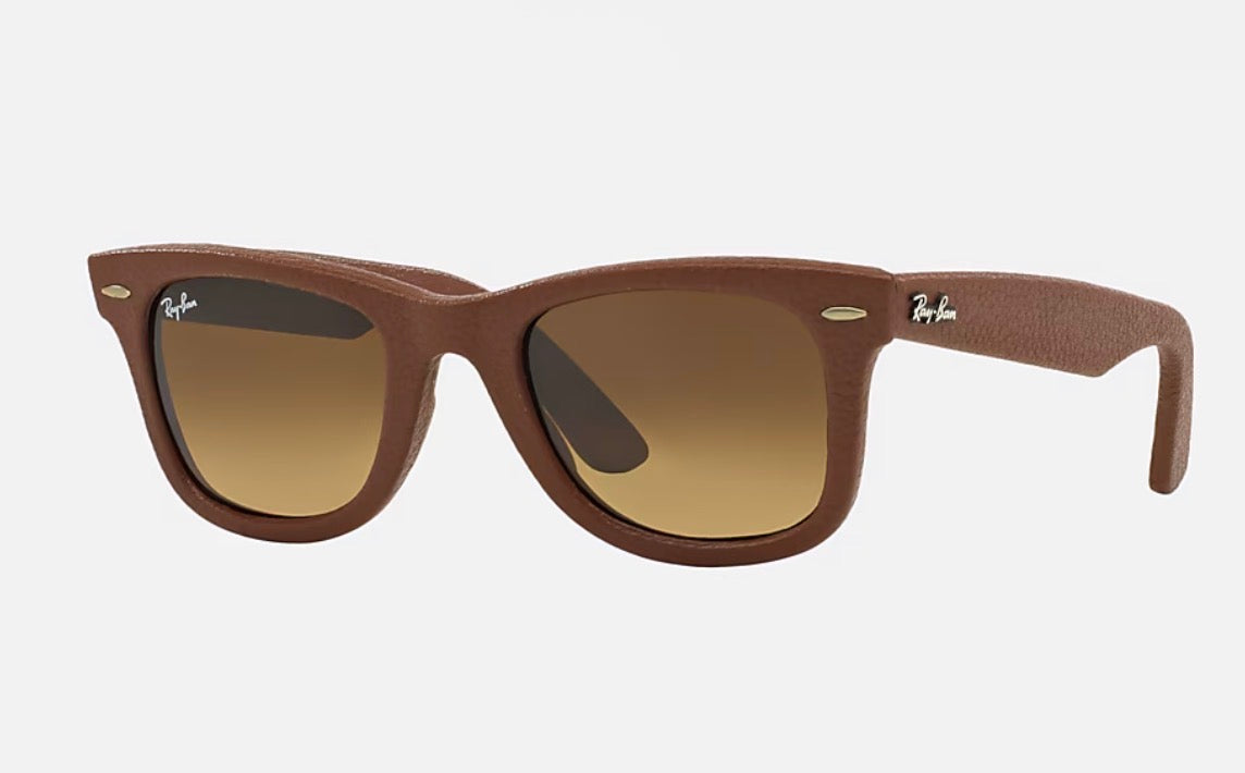Ray-Ban Wayfarer Leather 50mm Matte Bronze-Copper / Brown Gradient RB 2140 - QM 1169 / 85 Italy Missing Box