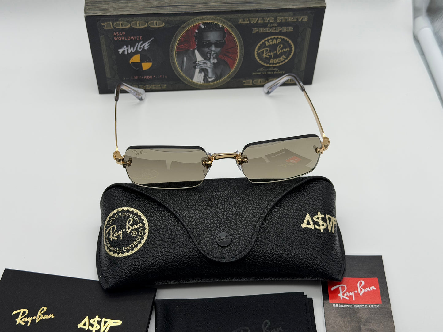 Ray-Ban ASAP Rocky RB 3928 54mm Rimless Gold Metal / brown Mirror Gradient 001 / 71 Open Box