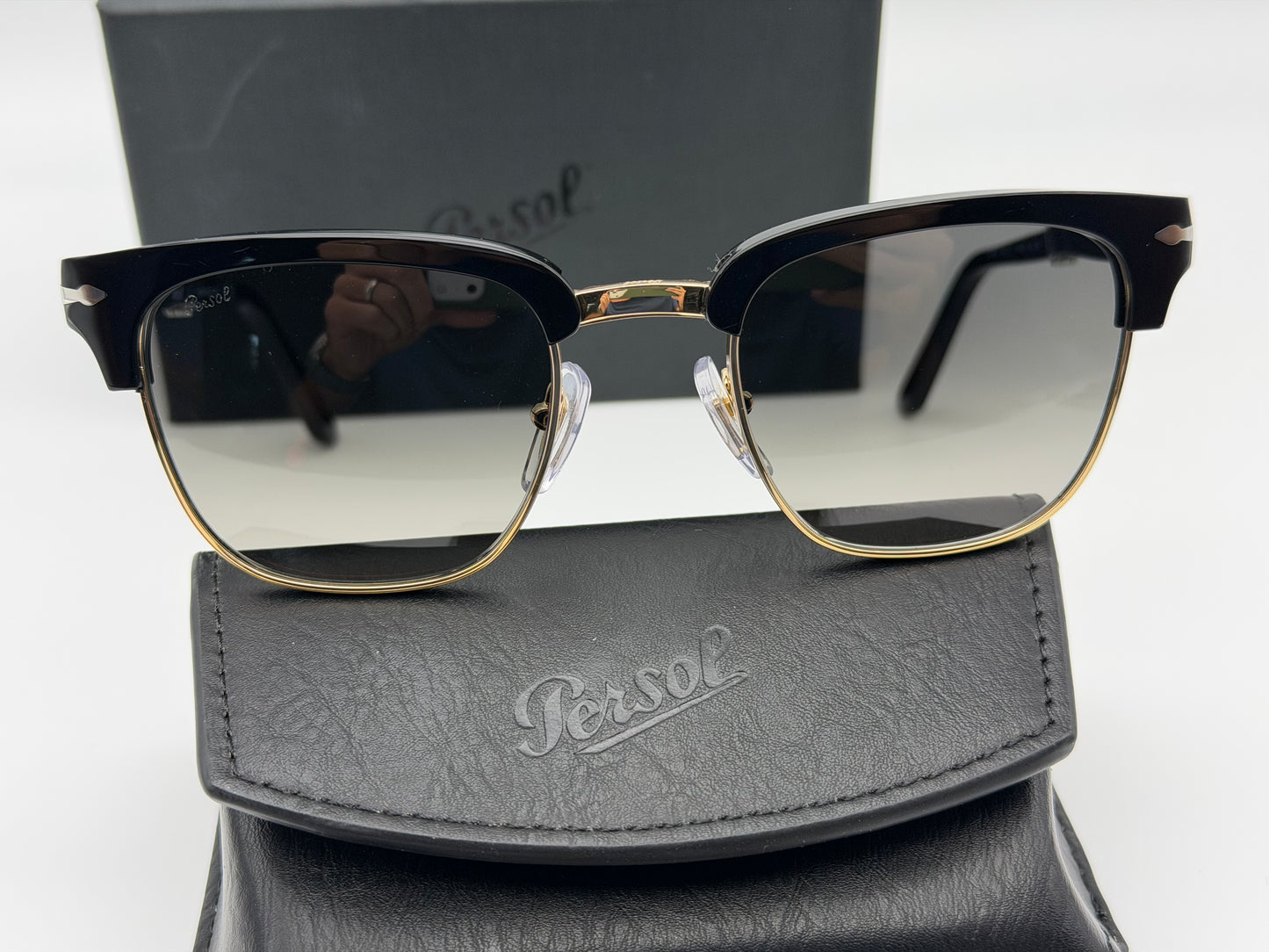 Persol PO 3375 S 50mm Folding Clubmaster Black / Gold - Gray Gradient 122571  Italy Open Box
