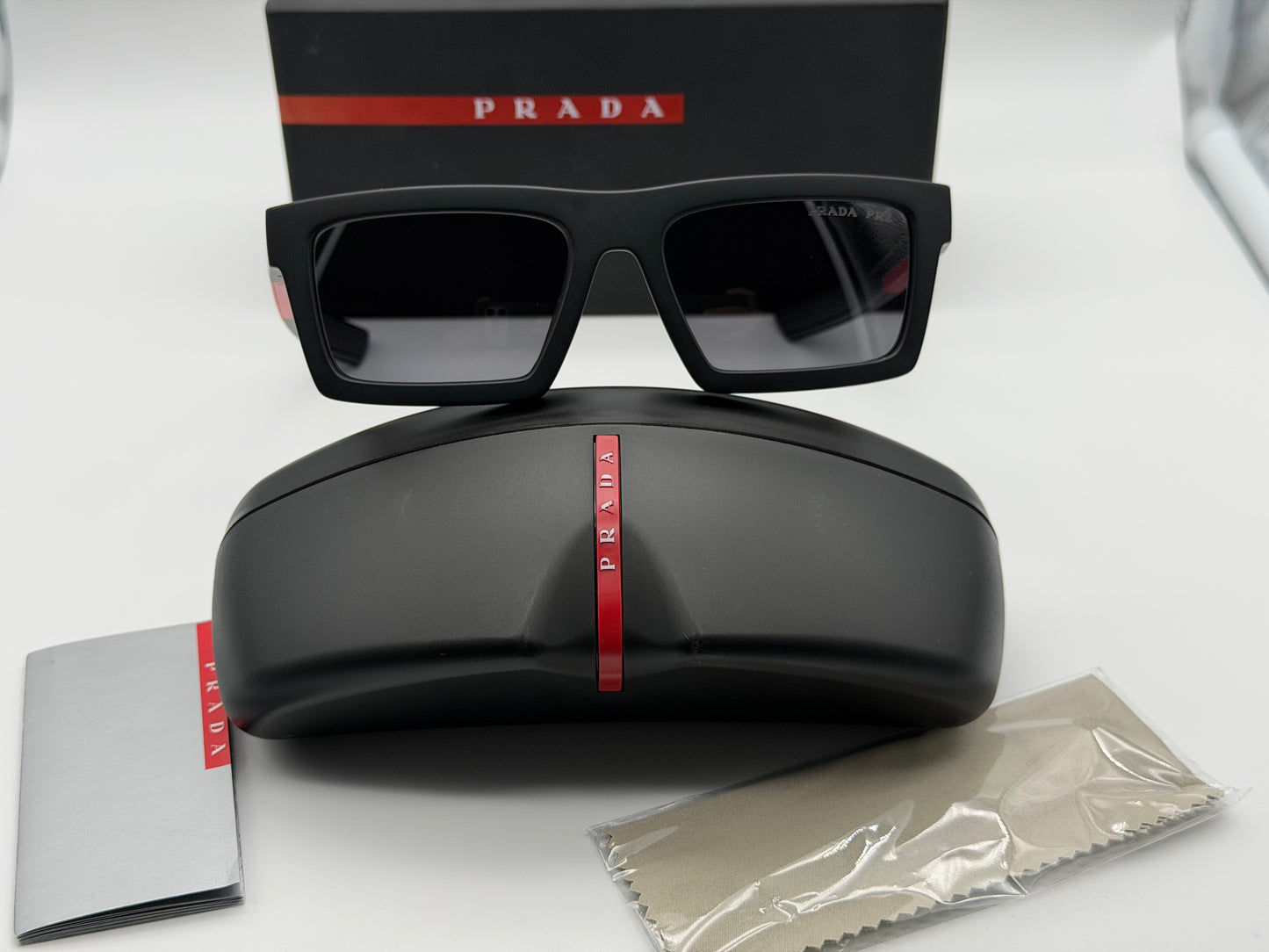 Prada Linea Rossa PS 02ZSU 55mm Dark Gray Polarized / Matte Black Italy Open Box