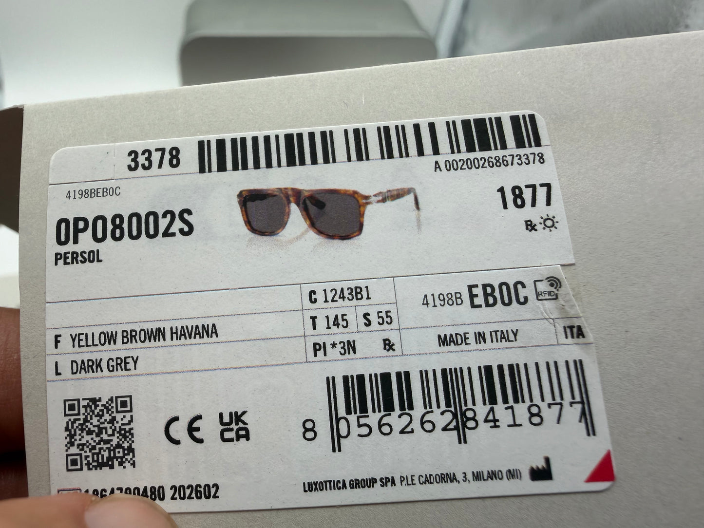 Persol PO 8002S 55mm Yellow Brown Havana / Dark Gray 1243B1 Italy NEW