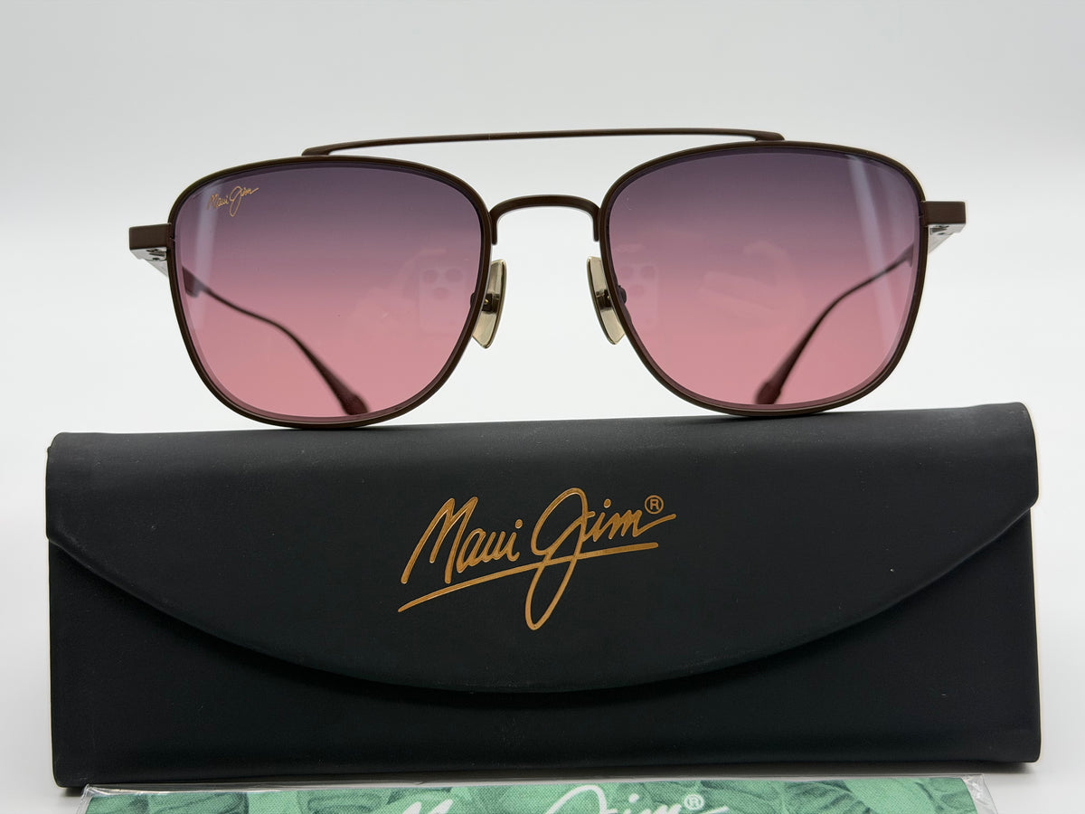 Maui Jim KAHANA 53mm Double Bridge Maui Rose Polarized / Shiny Brown Titanium MJ640 01 Japan NEW