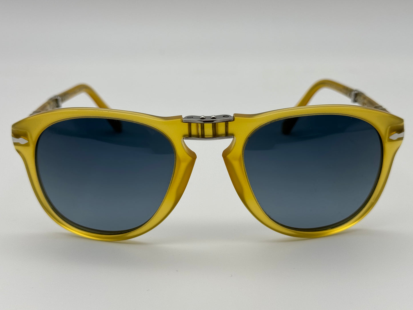 Persol 714 SM 54MM Steve McQueen Folding Opal Yellow / Polarized Gradient Blue Lens Preowned