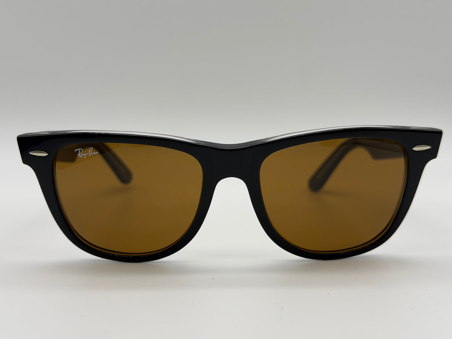 Ray-Ban Wayfarer 54mm Black on Transparent / Brown G15 Crystal Lens RB 2140 1294 / 33 Itlay NEW