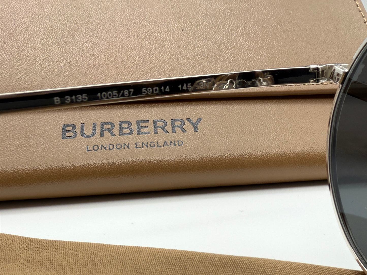 Burberry Scott Aviator 59mm BE3135 Silver / Dark Gray 100587 Itlay new