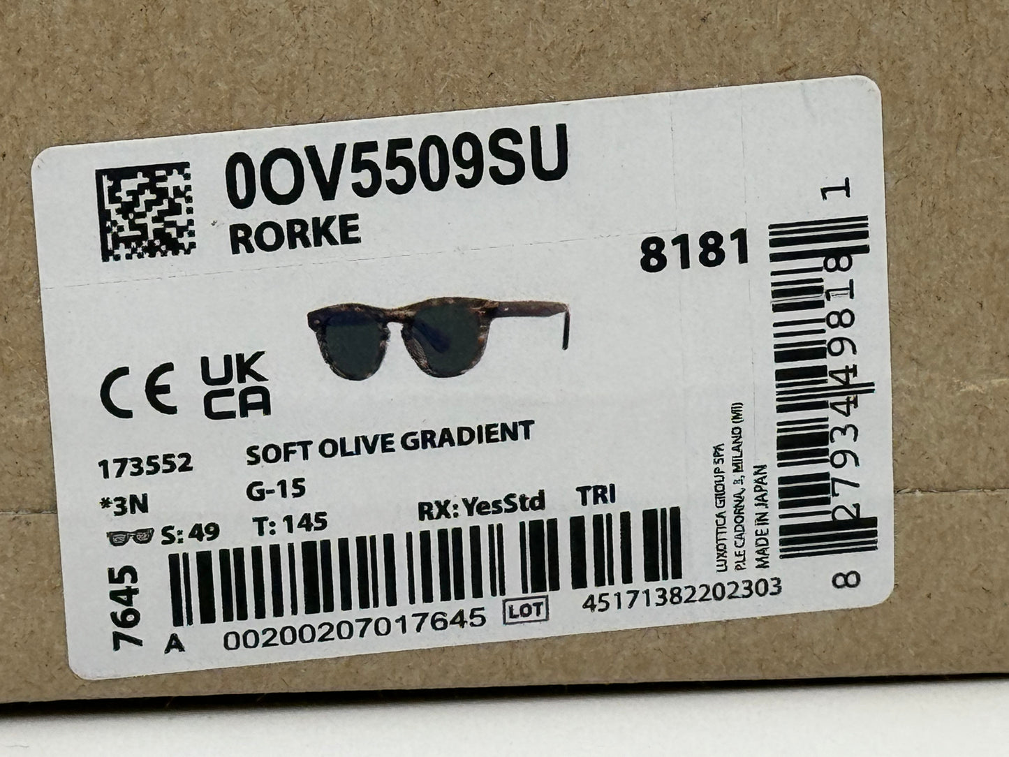 Oliver Peoples Rorke 49mm OV 5509 SU Soft Olive Gradient G-15 173552 Japan