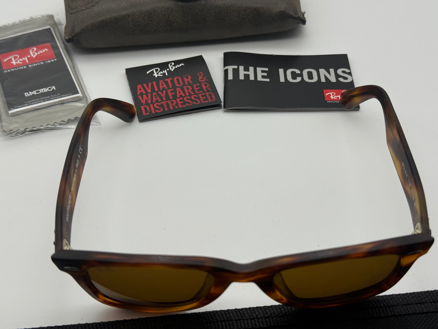 Ray-Ban Original Wayfarer 52mm Distressed Stripped Havana / B 15 Glass Lens RB 2140 F Low Bridge Italy NEW