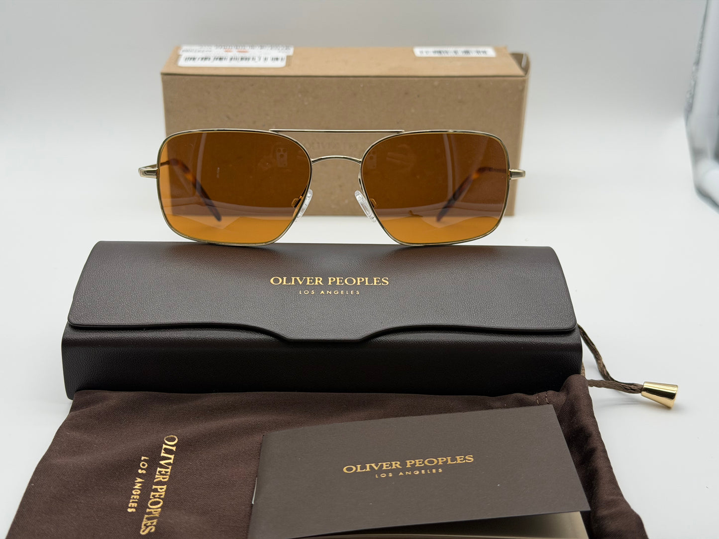 Oliver Peoples Victory II 55mm Gold / Cognac Crystal Lens OV 1373 S Italy NEW