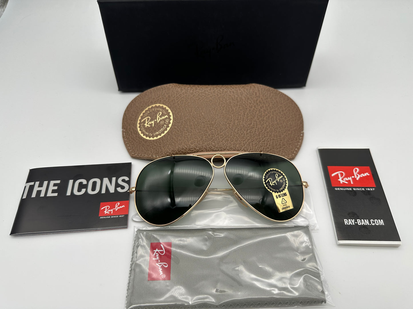 Ray-Ban Shooter 58mm Aviation Collection Limited Edition RB3138 W3401 G-15 Gold NEW