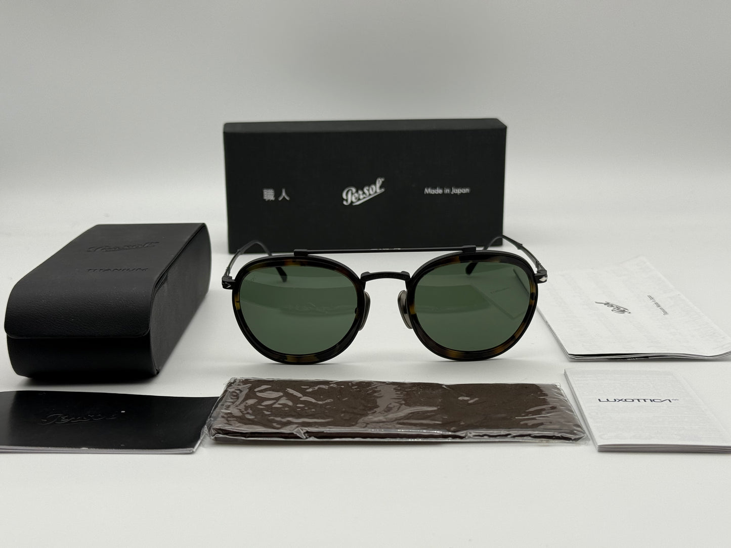 Persol PO 5008 ST 49mm Titanium Black / Dark Tortoise / Green Glass Lens Japan NEW
