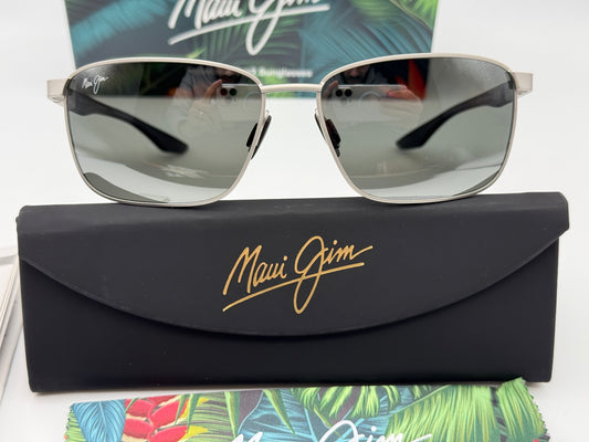 NEW Maui Jim KAALA 58mm Silver Brushed, Gray ST Glass Lens Polarized Sunglass 856-17 Open Box