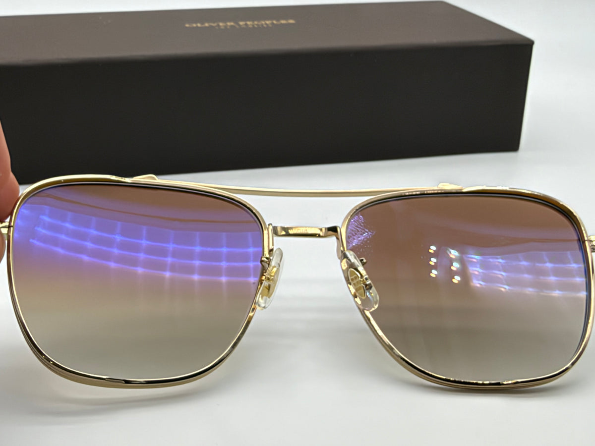 Oliver Peoples Avison 55mm Soft Gold Titanium / Tuscan Brown Gradient Mirror Crystal Lens OV 1349ST Japan NEW