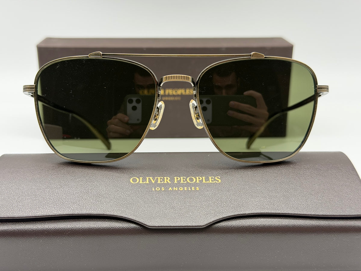 Oliver Peoples Avison 55mm Antique Gold Titanium / G-15 Crystal OV 1349ST 528452 Japan NEW