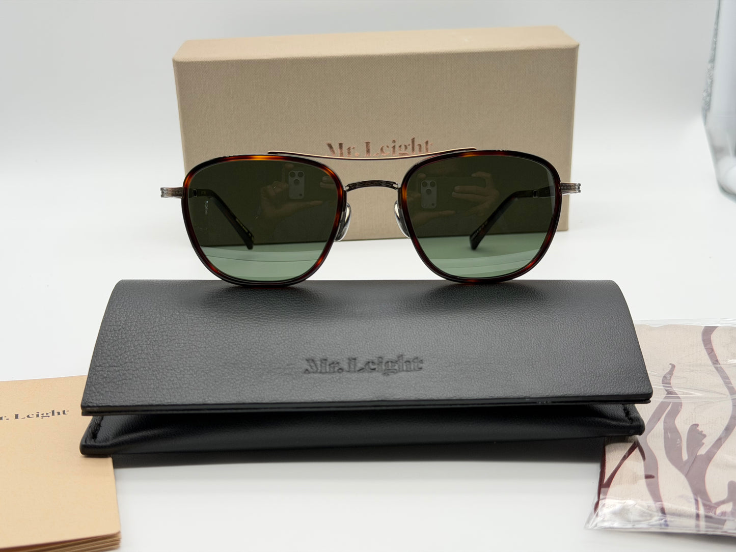 MR. LEIGHT PRICE S 49mm HONU Tortoise Titanium / GREEN Glass Japan NEW