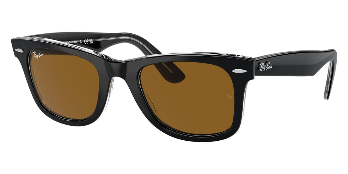 Ray-Ban Wayfarer 54mm Black on Transparent / Brown G15 Crystal Lens RB 2140 1294 / 33 Itlay NEW