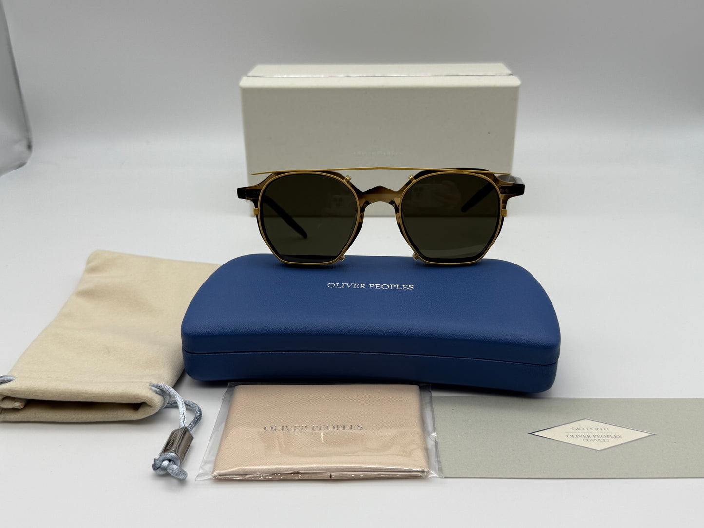 Oliver Peoples G. Ponti 5 47mm G.P Tortoise with G-15 / Gold  Clip Brown Antique Gold clip OV 5489 1713 Itlay NEW