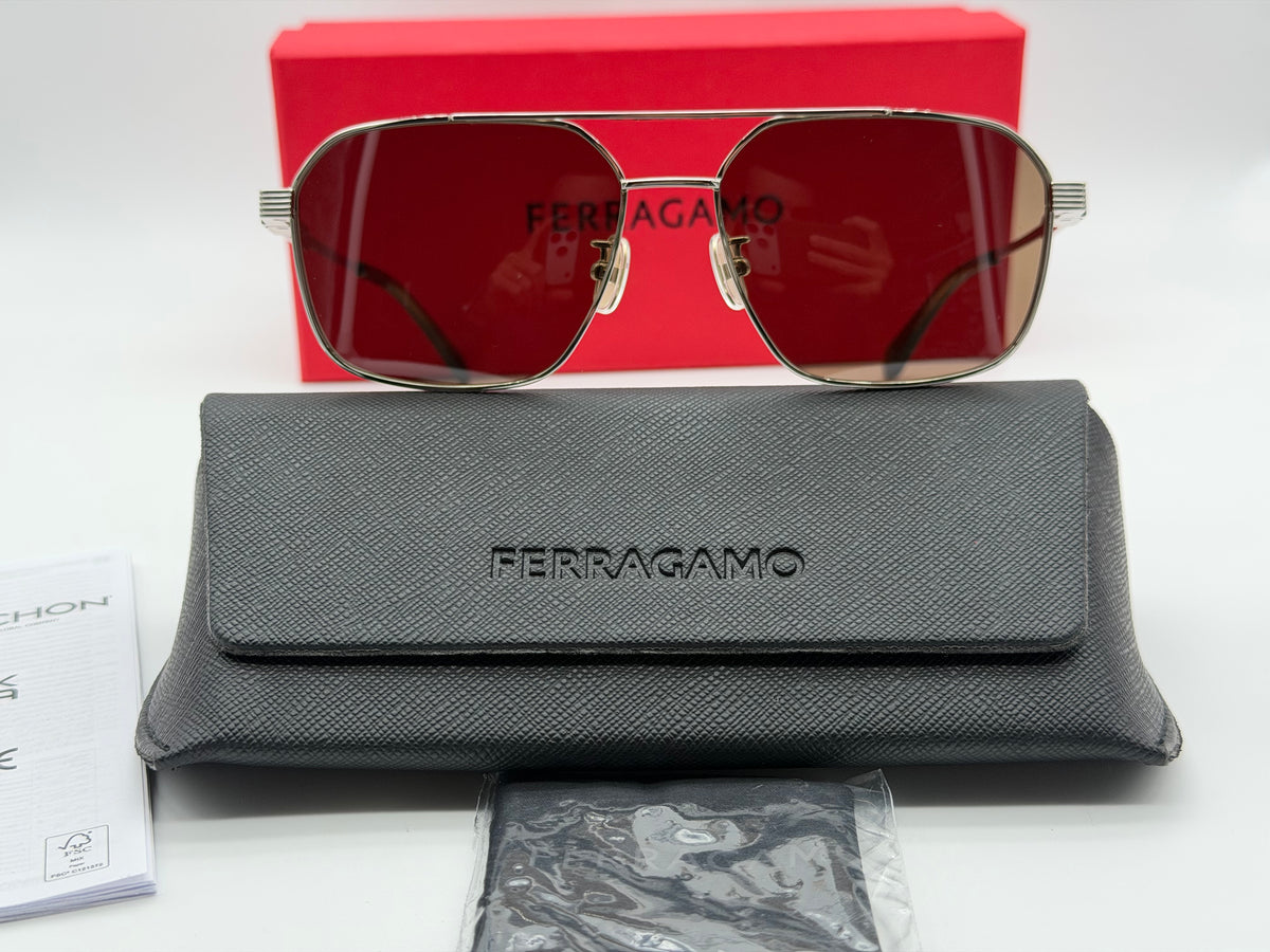 Ferragamo SF319SLB 58mm Brown / Light Gold Titanium Italy NEW
