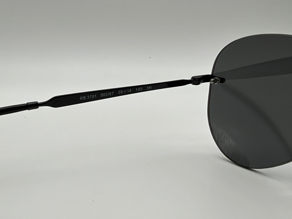 Ray-Ban Aviator Rimless RB 3791 Polished Black / Dark Gray 002/87 NEW