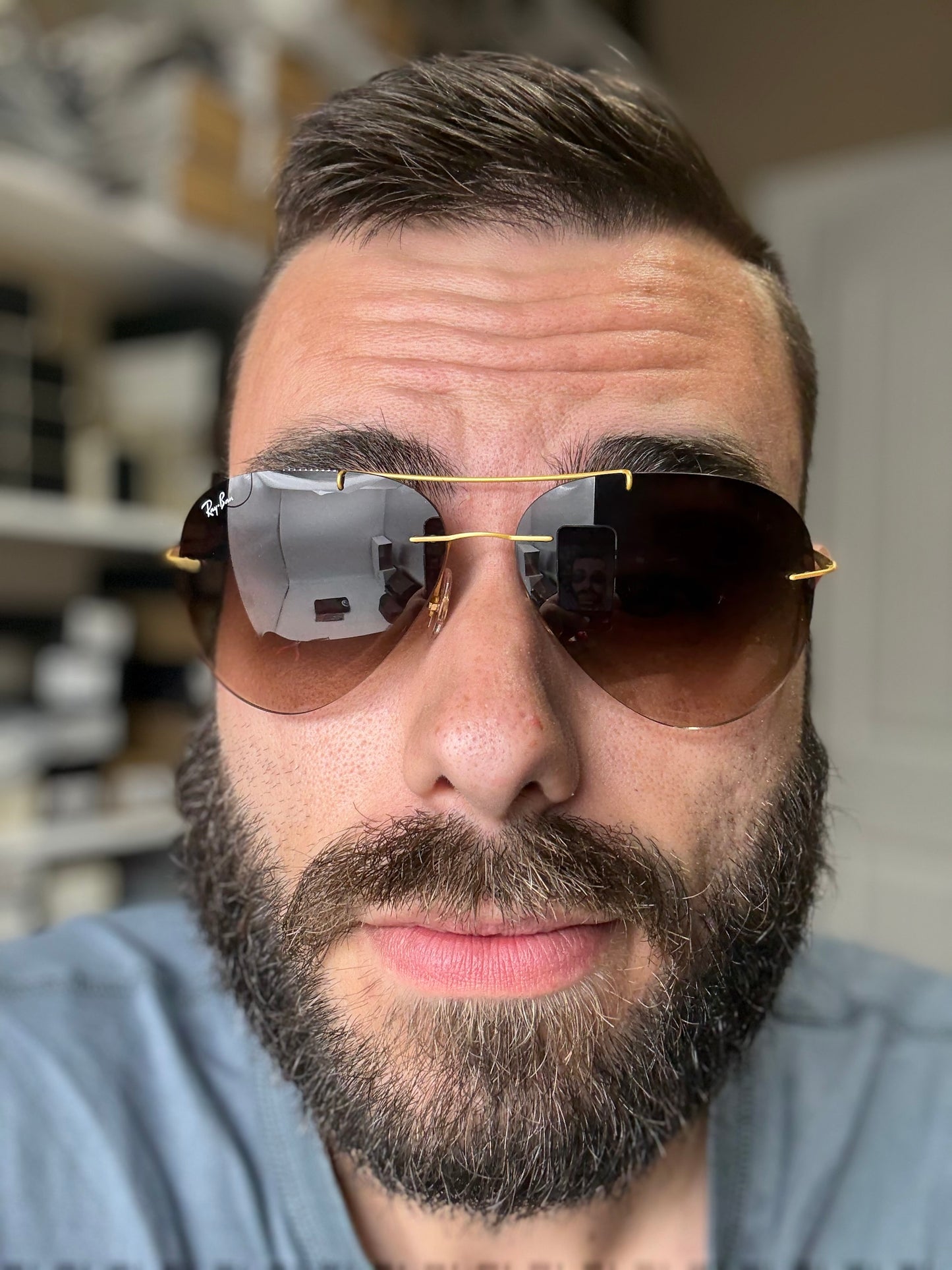 Ray-Ban Aviator LightRay 59mm Titanium RB 8055 157 / 13 Gradient Brown / Gold Missing Box