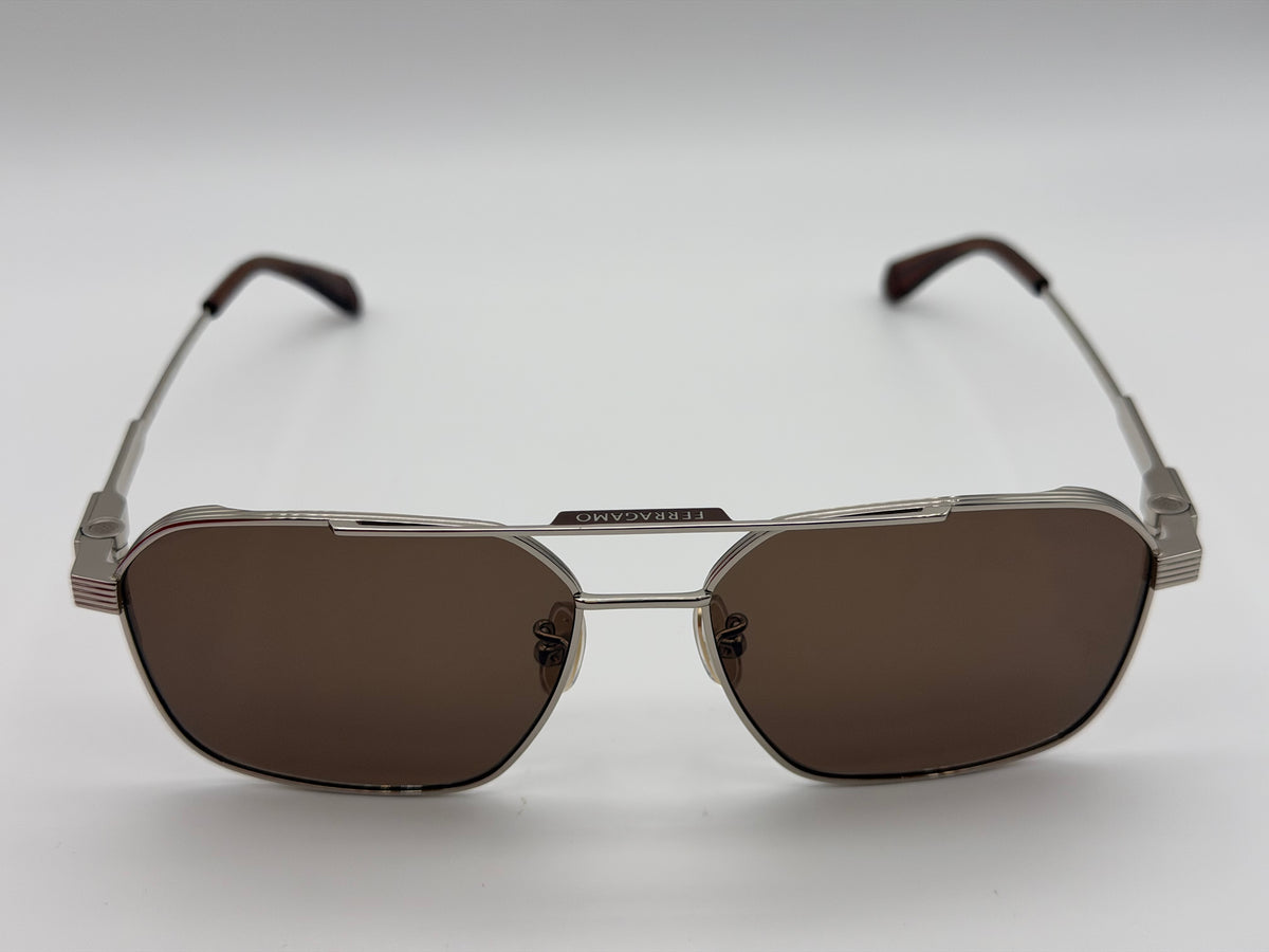 Ferragamo SF319SLB 58mm Brown / Light Gold Titanium Italy NEW