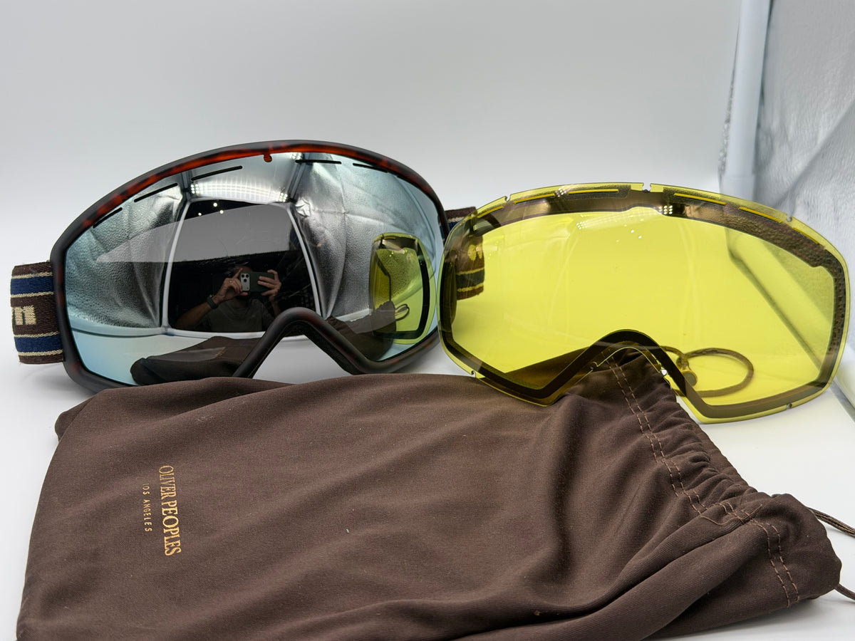 Oliver Peoples Aspen Matte Tortoise Grey Light Blue Mirror and Yellow interchangeable lens Preowned