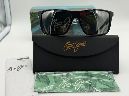 Maui Jim Mamalu Bay 59.5mm MJ 610-02 Gloss Black / Natural Gray Super thin Glass Itlay NEW