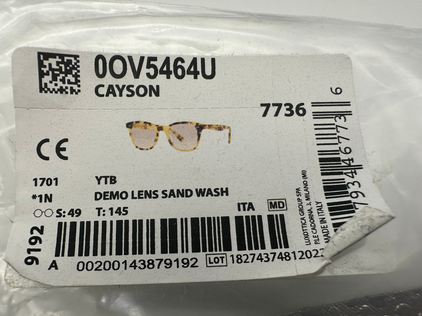 Oliver Peoples Cayson 49mm YTB Demo Sand Wash Italy NEW