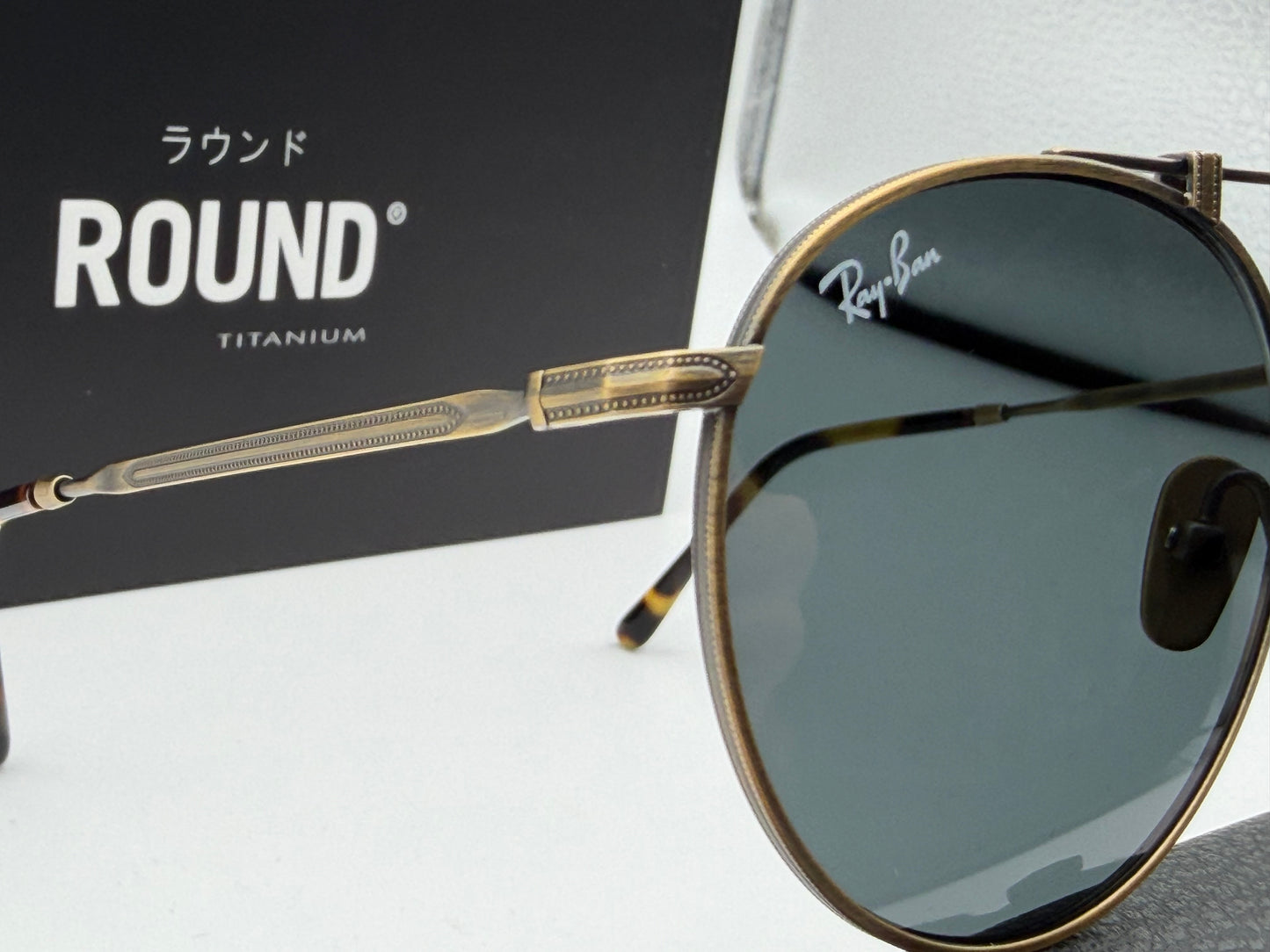 Ray-Ban Round Double Bridge Titanium 50mm Antique Gold / Gray RB 8147 913757 Japan NEW