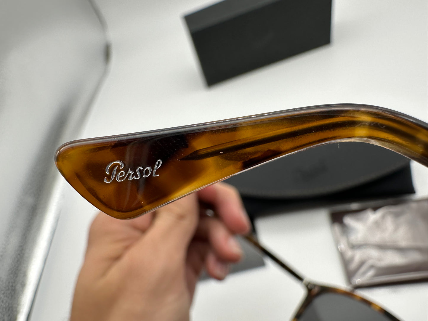 Persol PO 3314S 55mm 1102B1 Tortoise Honey Black Glass Sunglasses Italy New